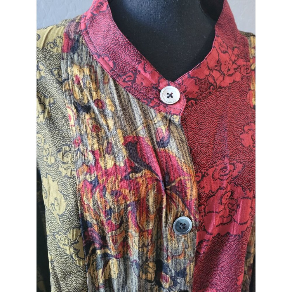 John Mark Artsy Asian Inspired Mandarin Collar Patchwork Floral Top Shacket 3X - Picture 3 of 10